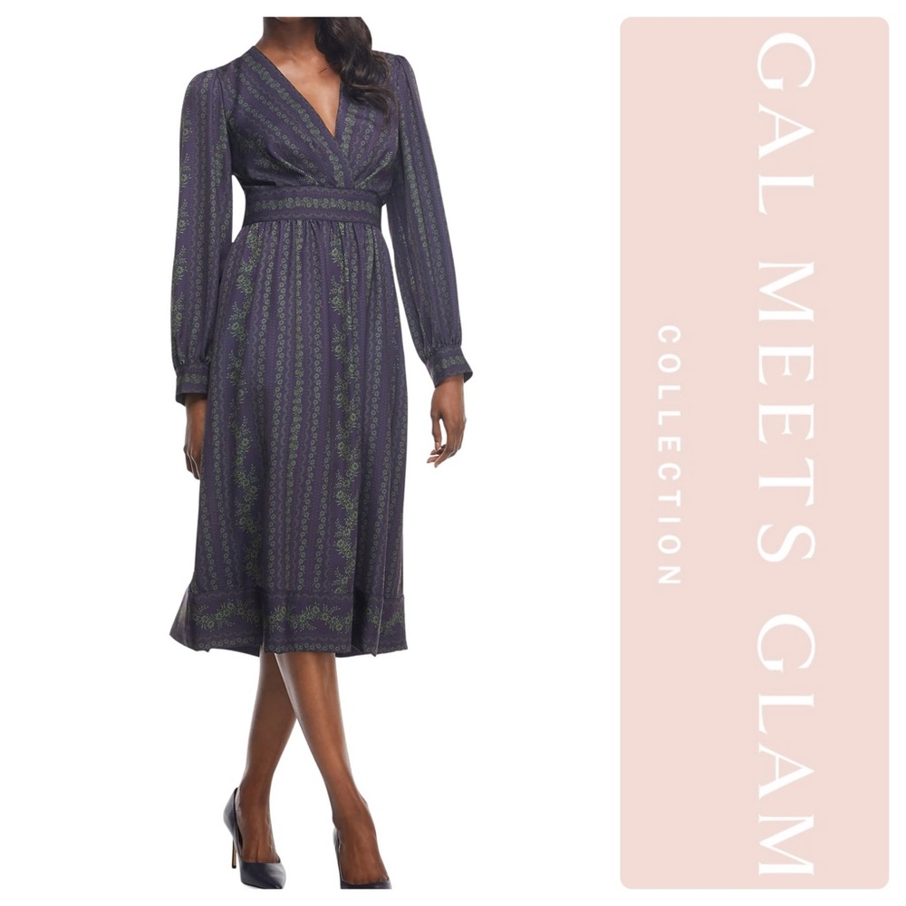 Gal Meets Glam Jocelyn Border Print Faux Wrap - Picture 2 of 4